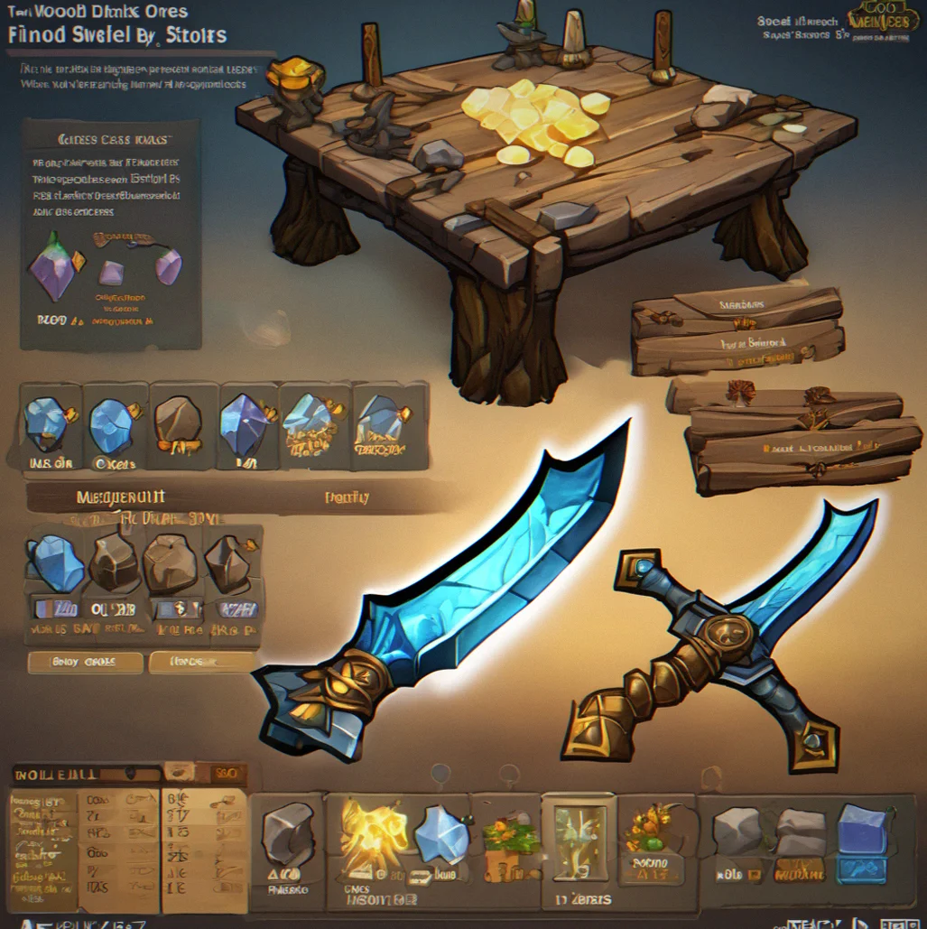 Two identical swords displayed side by side with stat bars comparing damage, speed, and durability values