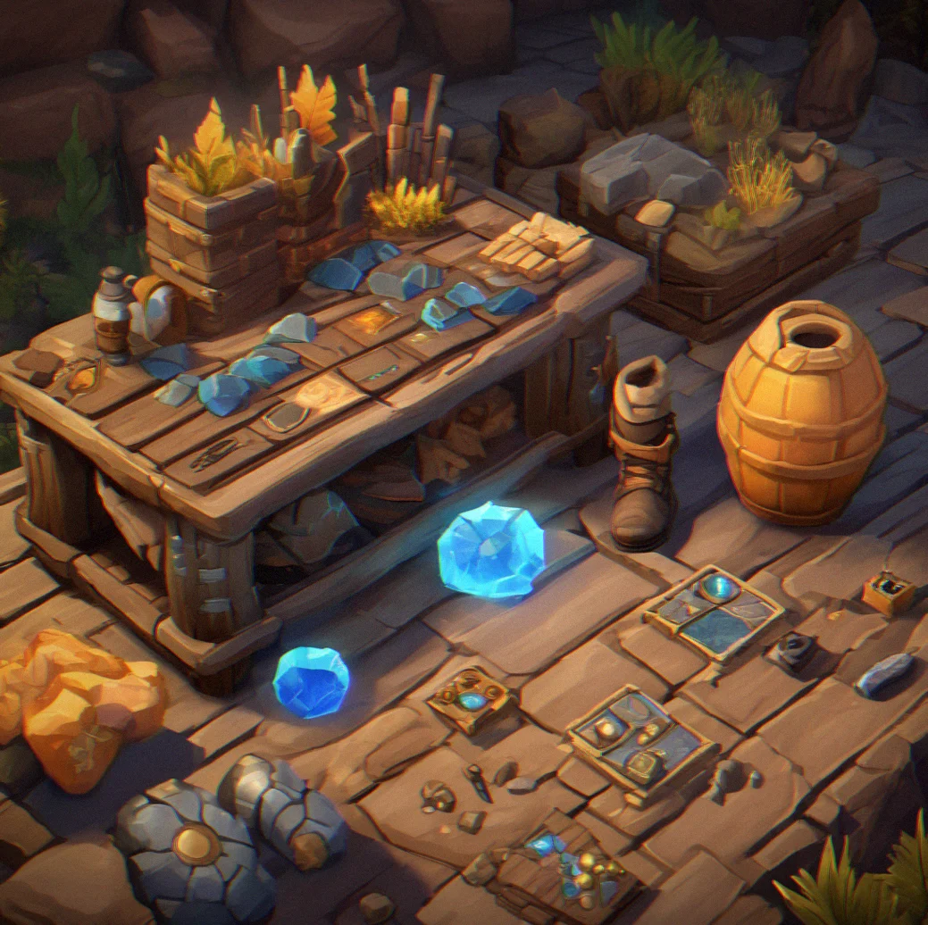 Inventory screen showing diverse crafted items: speed-focused light weapons, heavy durability gear and exploration boots